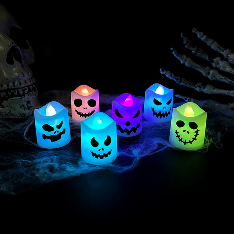 6pcs Halloween Led Ghost Pumpkin Candle Light Halloween Party Indoor Home Bar Decoration Haunted House Horror Props Glow Lamp