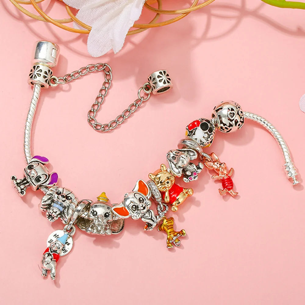 Silver Disney 100th Princess Pumpkin Cart Mickey Minnie Dumbo Charm Stitch Beads Fit Original Pandora Bracelets DIY Jewelry