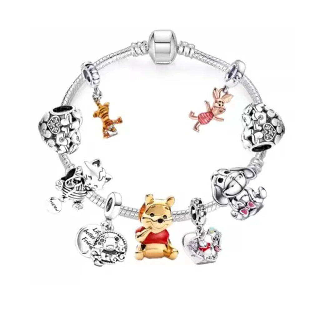 Silver Disney 100th Princess Pumpkin Cart Mickey Minnie Dumbo Charm Stitch Beads Fit Original Pandora Bracelets DIY Jewelry