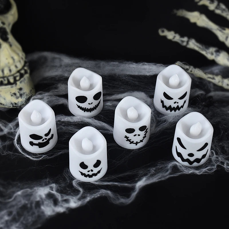 6pcs Halloween Led Ghost Pumpkin Candle Light Halloween Party Indoor Home Bar Decoration Haunted House Horror Props Glow Lamp