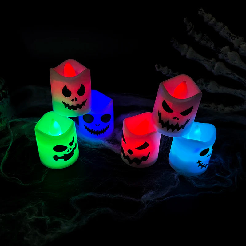 6pcs Halloween Led Ghost Pumpkin Candle Light Halloween Party Indoor Home Bar Decoration Haunted House Horror Props Glow Lamp