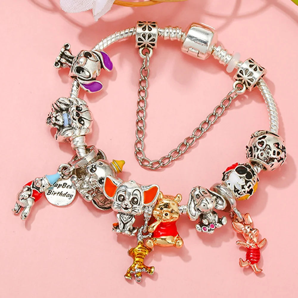 Silver Disney 100th Princess Pumpkin Cart Mickey Minnie Dumbo Charm Stitch Beads Fit Original Pandora Bracelets DIY Jewelry