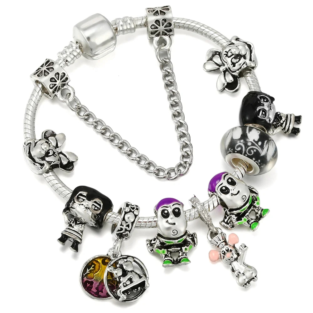 Silver Disney 100th Princess Pumpkin Cart Mickey Minnie Dumbo Charm Stitch Beads Fit Original Pandora Bracelets DIY Jewelry