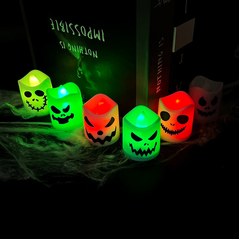 6pcs Halloween Led Ghost Pumpkin Candle Light Halloween Party Indoor Home Bar Decoration Haunted House Horror Props Glow Lamp